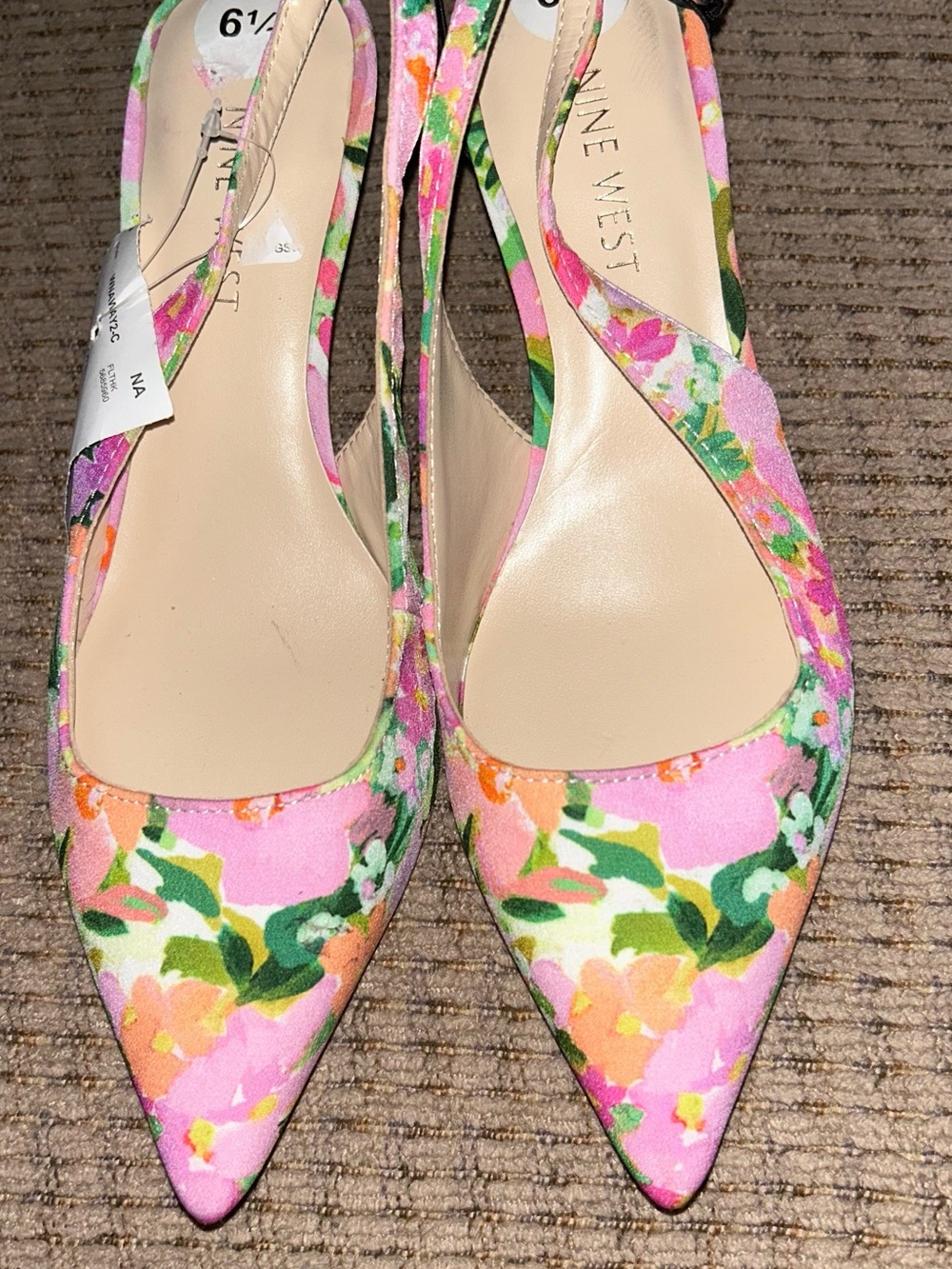 Nine West Pink Floral Pointed-Toe Slingback Heels